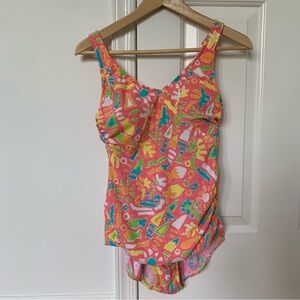 Vintage 80’s One Piece Swim Suit Seawaves AOP design